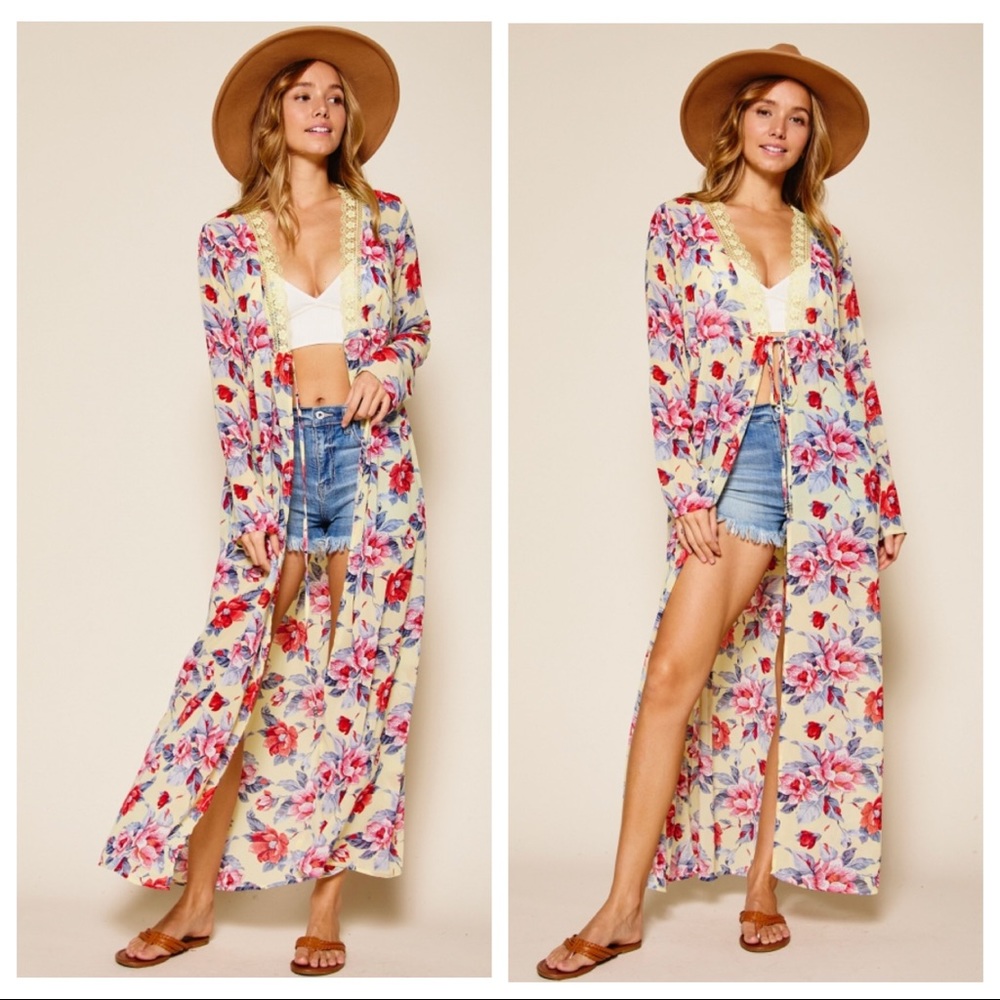 Kourtney Floral Maxi Length Kimono Duster Dress - Picture 3 of 3